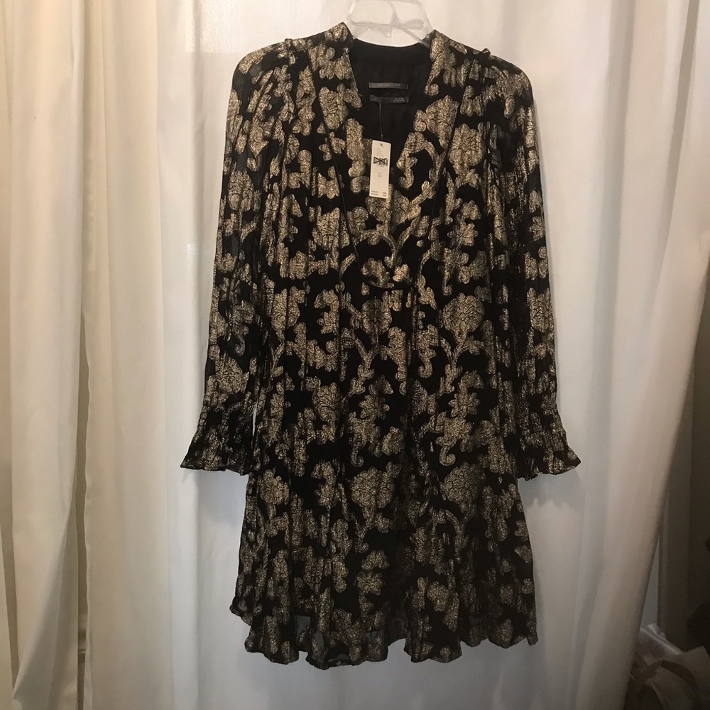 Anthropologie Gold Floral Dress